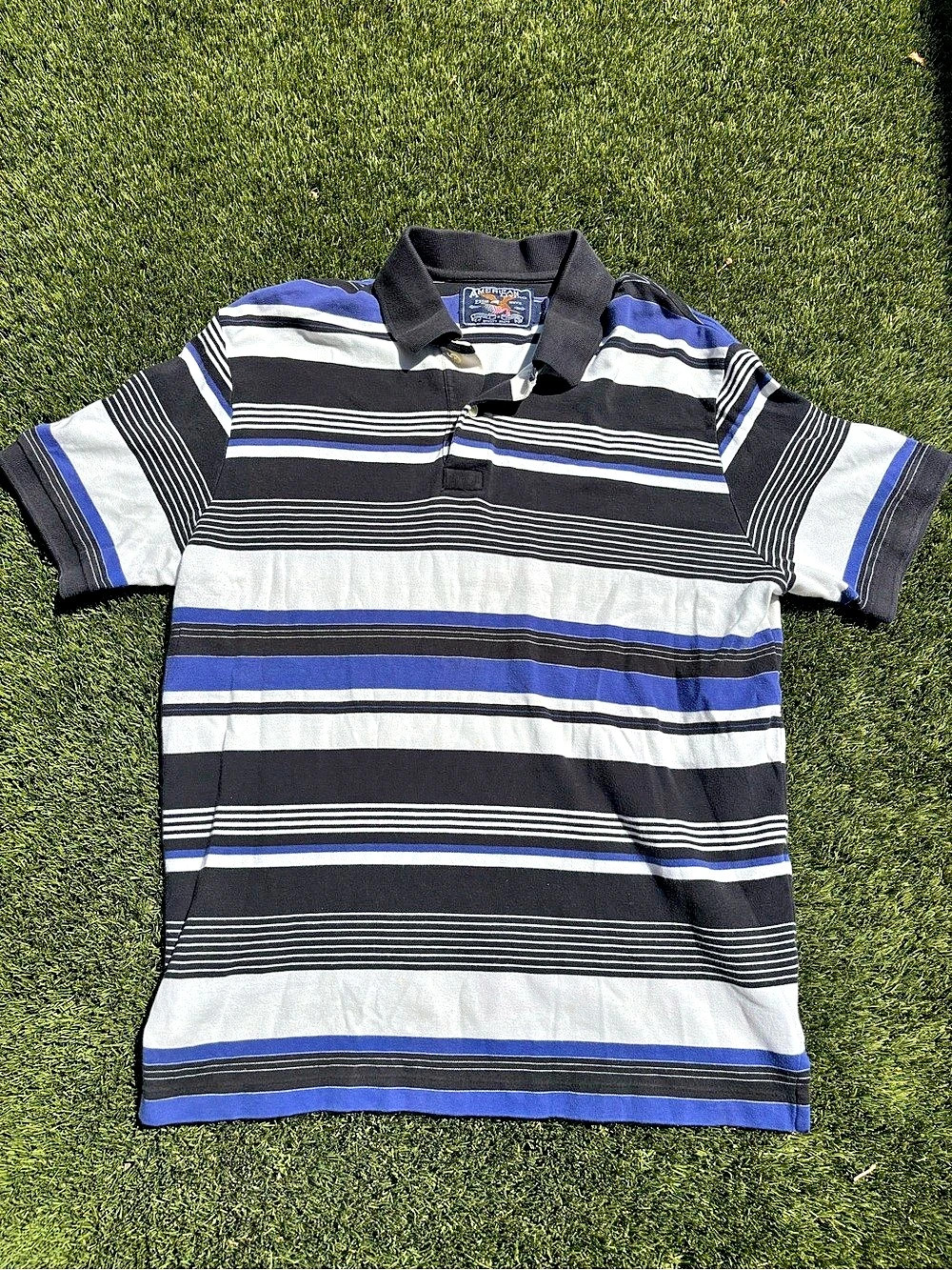 American Living Men's Striped Polo Shirt in Black & Blue